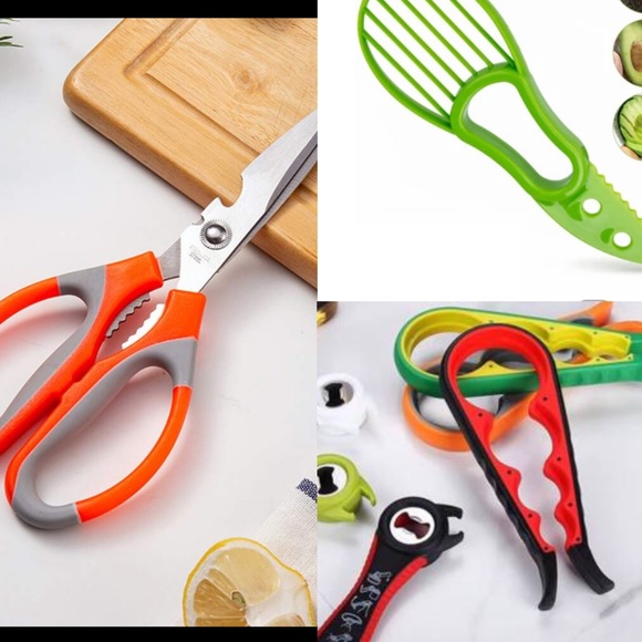 3-pc kitchen tools kitchen scissor, bottle/can opener & avocado cutter NEW - Picture 4 of 7